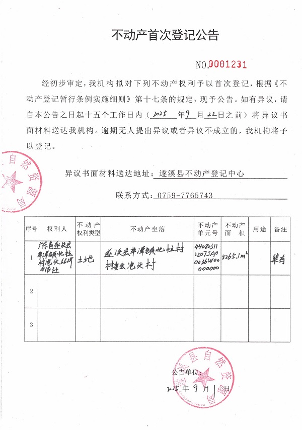 不動產首次登記公告（廣東省遂溪縣草潭鎮(zhèn)北拉村港頭經(jīng)濟合作社）.jpg